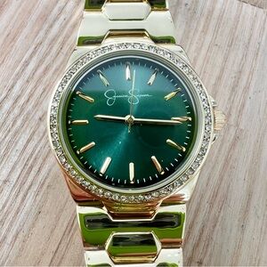 NIB Jessica Simpson green dial gold tone dress watch NEW BATTERY